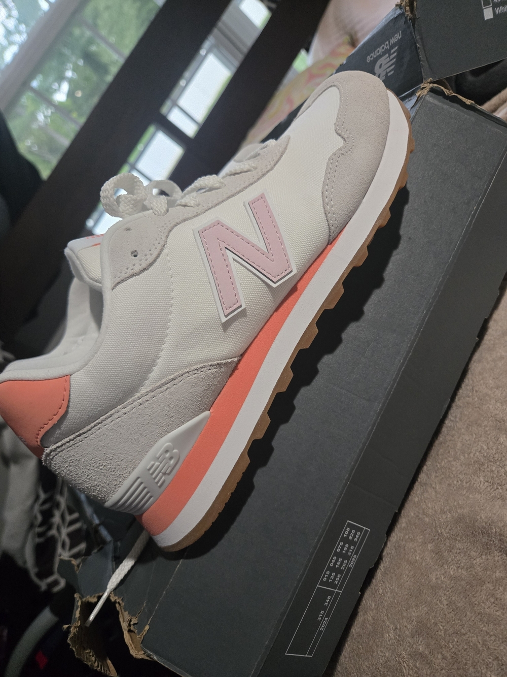 New Balance 515 White Sneakers with Coral Logo Accent - Picture 8 of 13